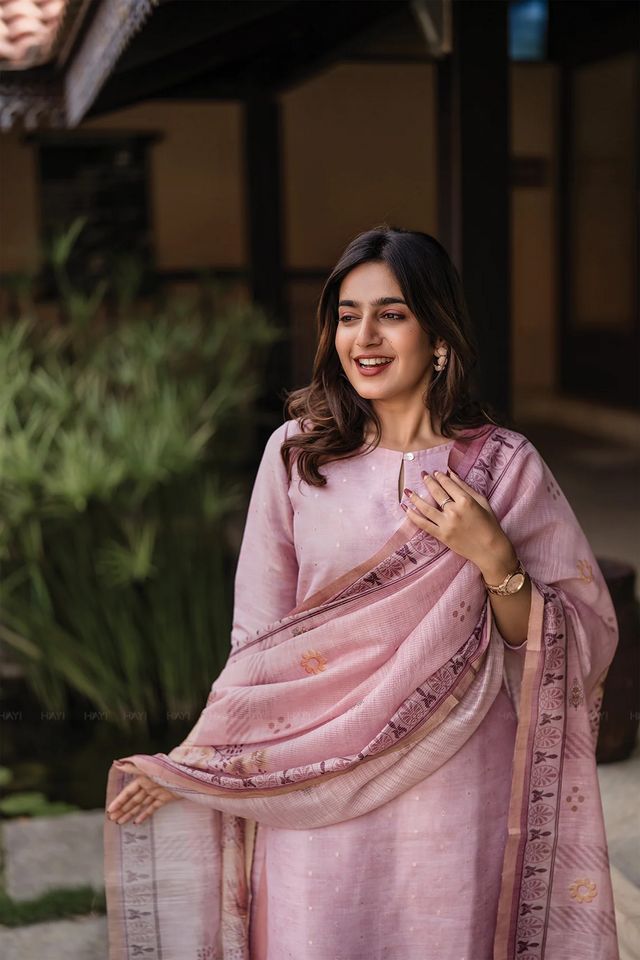 Peach Color Beautiful Readymade Dress On Jacquard Silk Fabric For Graceful Girlie Looks
