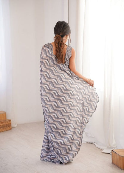 Grey Color Girlie Chinon Fabric Designer Digital Printed Ceremonial Saree