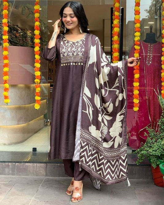 Grey Color Cotton Fabric Designer Partywear Salwar Kameez