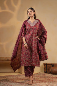 Maroon Color Cotton Fabric Stylish And Trendy Kurta Set For Ethnic Girls