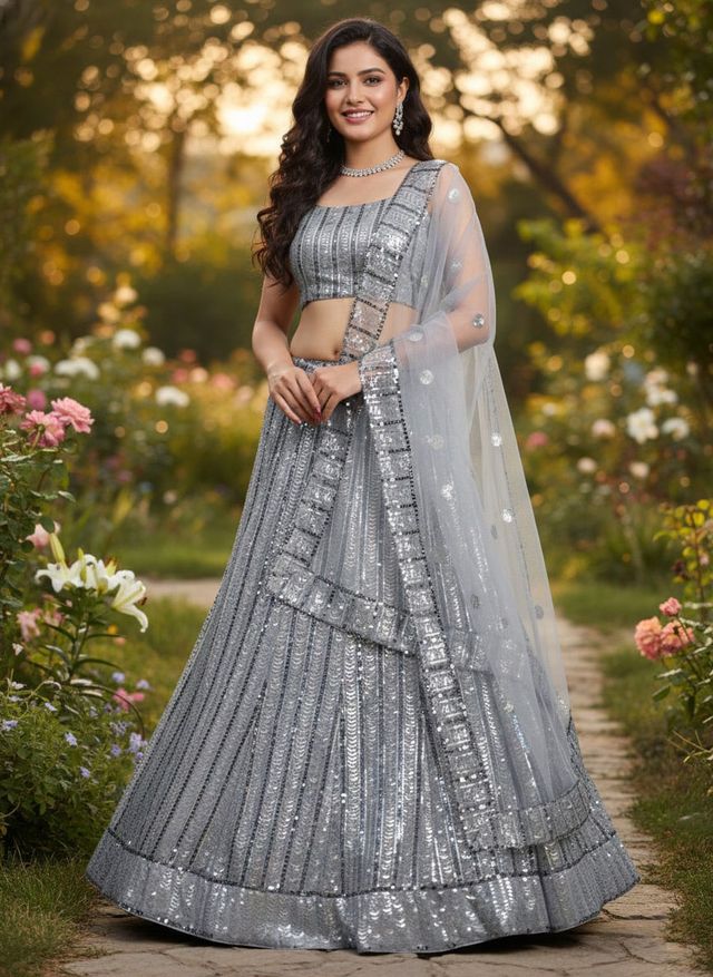Zariya Turquoise Party Wear Lehenga HKV-002560 GREY
