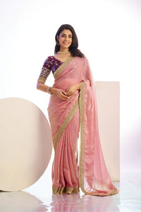Pink Color Stylish Heavy Partywear Saree For Rich Girlie Looks