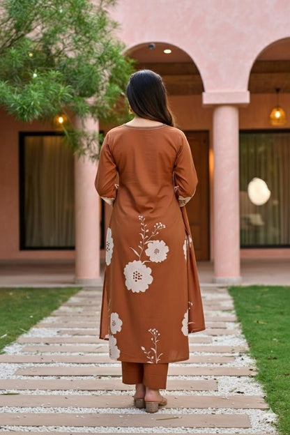 Rust Color Muslin Fabric Beautiful Partywear Dress For Girls