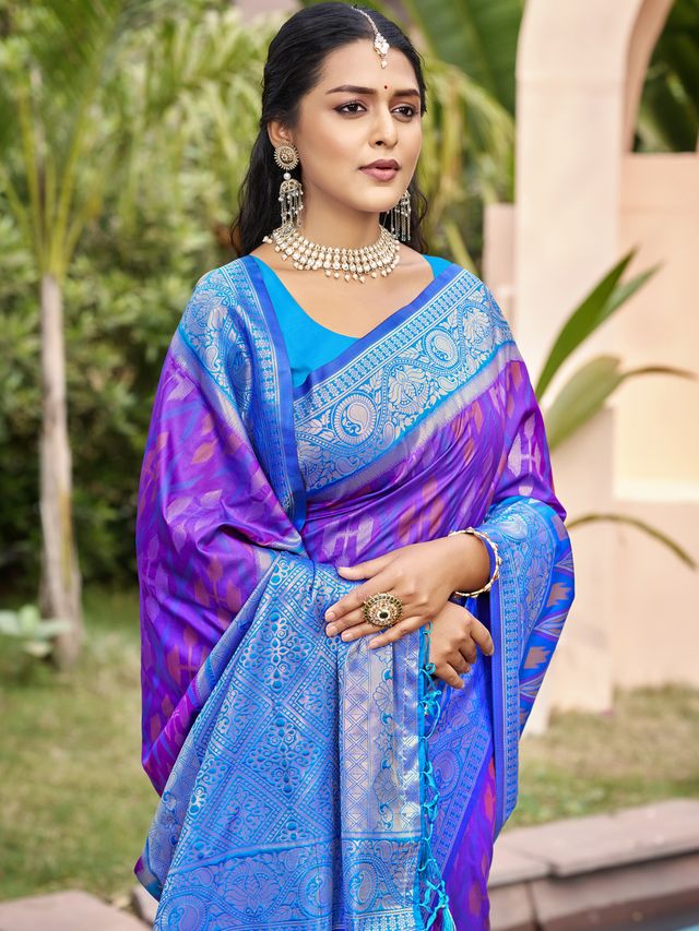 Purple Color Pochampalli Silk Fabric Woven designer Ethnic Partywear Saree