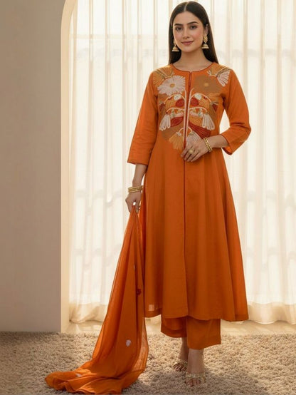 Rust Color Silk Blend Fabric Elegant Salwar Kameez