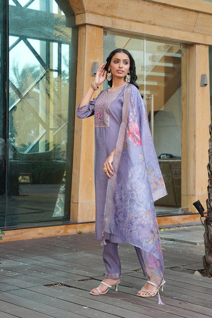 Grey Color Beautiful Cotton Silk Fabric Ceremonial Salwar Suit