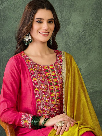 Gajri Color Vichitra Silk Fabric Designer Embroidery Work Graceful Partywear Suit