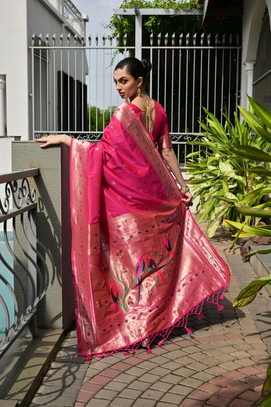 Pink Color Banarasi Silk Fabric Designer Partywear Saree