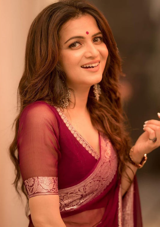 Maroon Weaving Silk Saree Set (PRE STITCHED AVAILABLE)