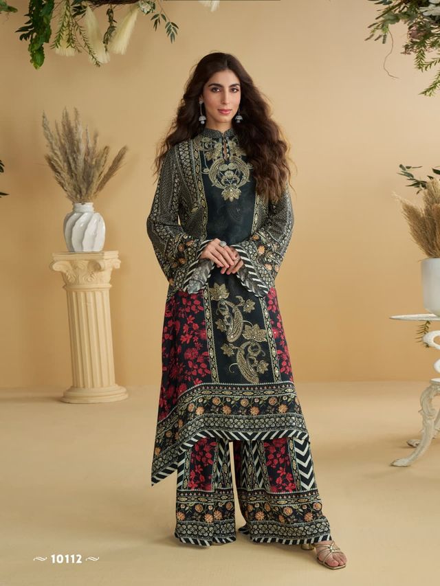 Black Heavy Crepe Digital Print Full Stitched Free Size Upto 44 Palazzo Suits