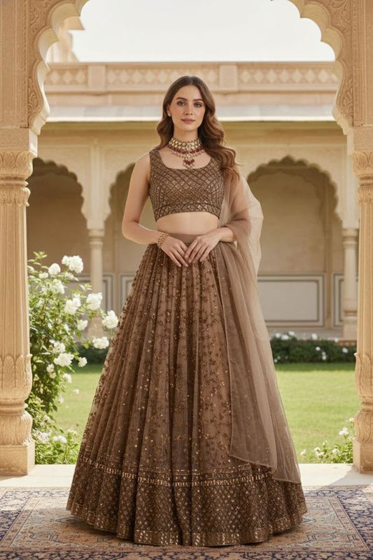 Turquoise Designer Lehenga with Dupatta – Indian Ethnic Wear HKV-003620 BROWN