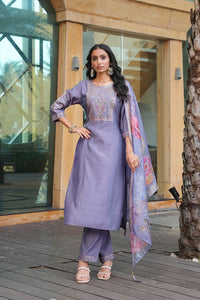 Grey Color Beautiful Cotton Silk Fabric Ceremonial Salwar Suit