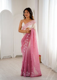 Pink Color Crunchy Fabric Beautiful Sequins Work Bollywood Style Ceremonial Saree