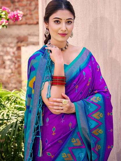 Purple Color Pochampalli Silk Fabric Designer Woven Ethnic Ceremonial Saree