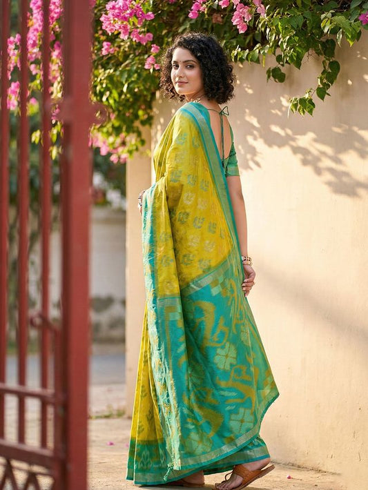 Mustrad Yellow Color Pochampalli Silk Saree With Graceful Woven Designer Looks