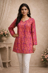 Purple Color Designer Digital Printed Muslin Fabric Foral Ethnic Kurta