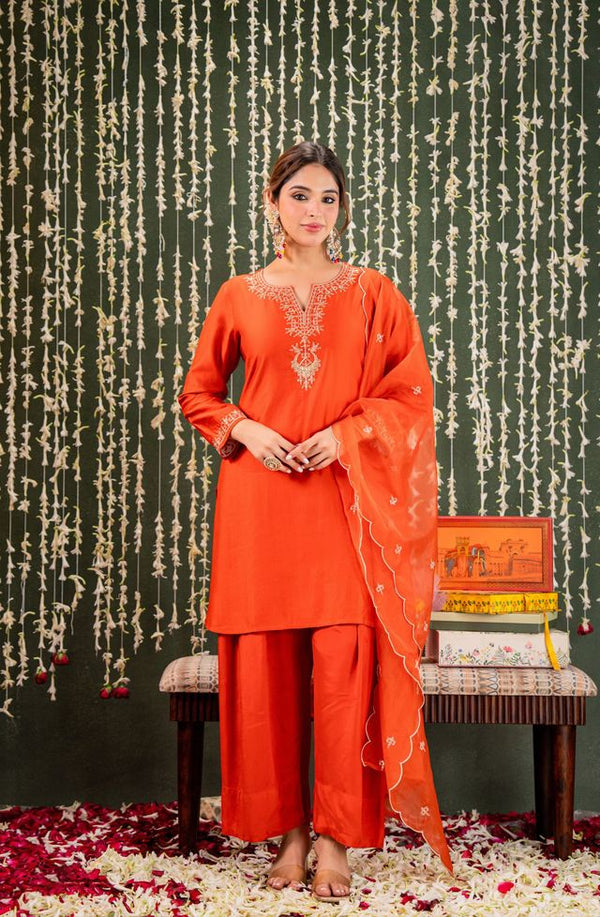 Orange Chanderi Fabric Beautiful Graceful Ceremonial Kurta Set