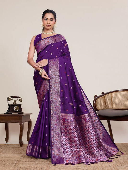Violet Color Designer Woven Work Graceful Partywear Saree