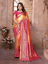 Orange Color Banarasi Tissue Silk Ethnic Jacquard Weving Designer Ceremonial Saree