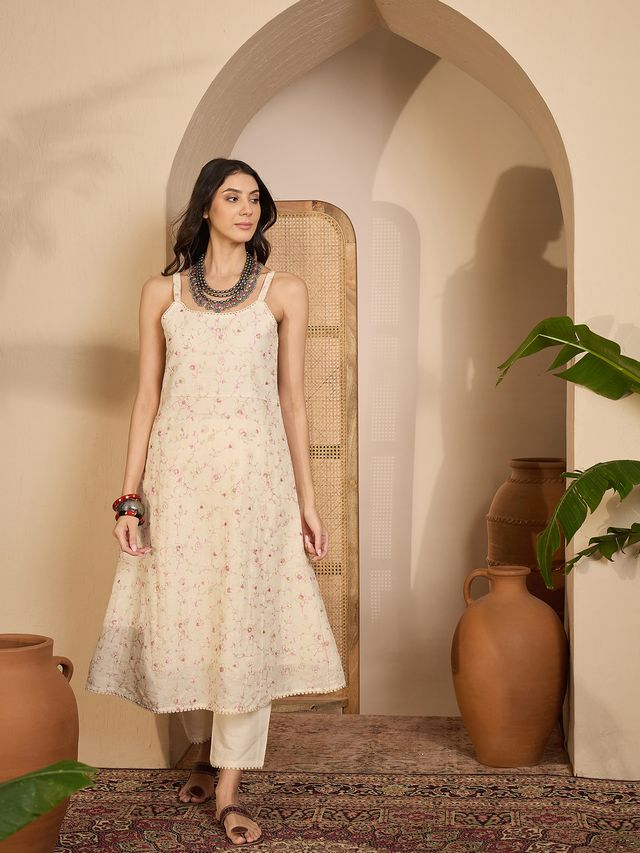 Beige Color Graceful Khadi Silk Fabric Designer Embroidery Work Top Bottom Set 4180
