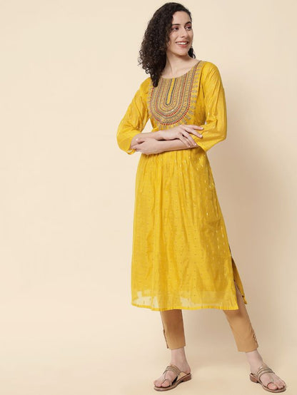 Yellow Color Chanderi Modal Fabric With Beautiful Embroidered Work Fancy Looks