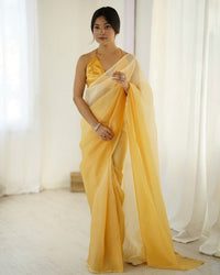 Designer Yellow Color Candy Crush Silk Fabric Stylish Pre Stitched Saree