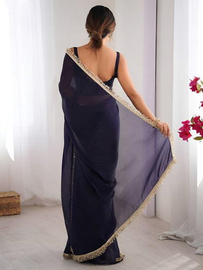 Purple Color Space Silk Fabric Saree With Zalar Lace Border Ethnic Girlie Saree