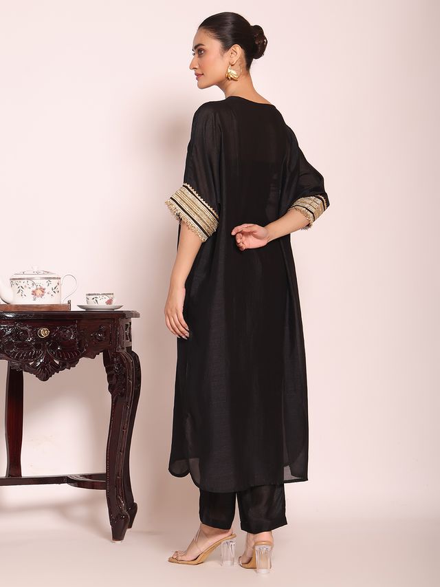 Black Color Beautful Poly Silk Fabric Stylish Partywear Attire For Girls