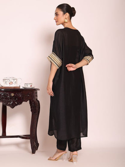 Black Color Beautful Poly Silk Fabric Stylish Partywear Attire For Girls