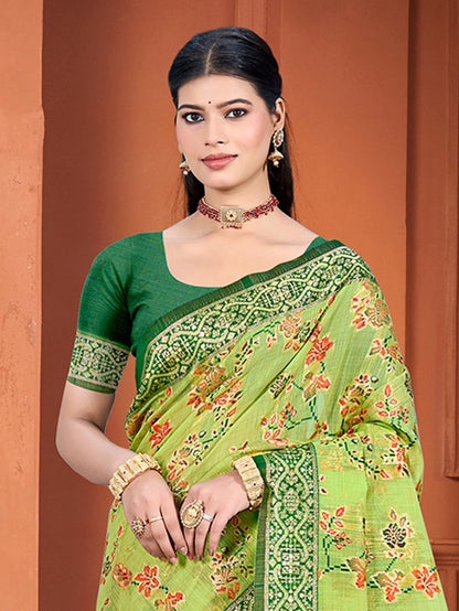 Olive Color Cotton Silk Fabric Woven Meenakari Designer Ethnic Saree