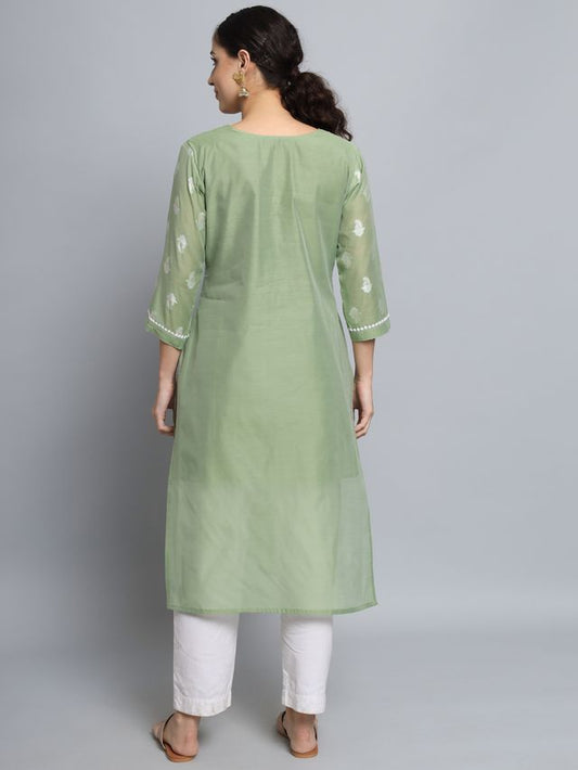 Pista Color Beautiful Silk Blend Fabric Sophisticated Kurta For Girls