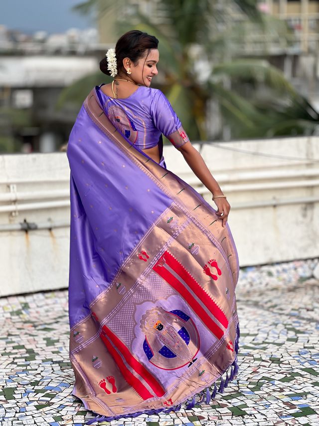 Lavender Color Soft Silk Fabric Woven Paithani Designer Cultural Rich Saree