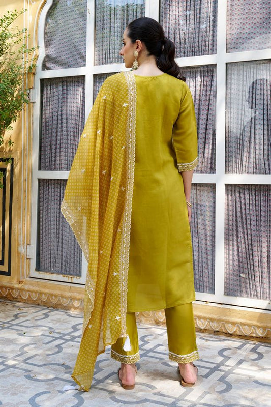 Mustard Color Silk Blend Fabric Beautiful Embroidered Kurta Set With Dupatta