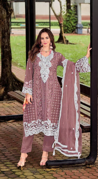 Purple Silk Semi Stitched Suit with Embroidery Sequence Work