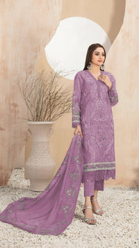 Lavender Faux Georgette Semi Stitched Suit with Embroidery Work