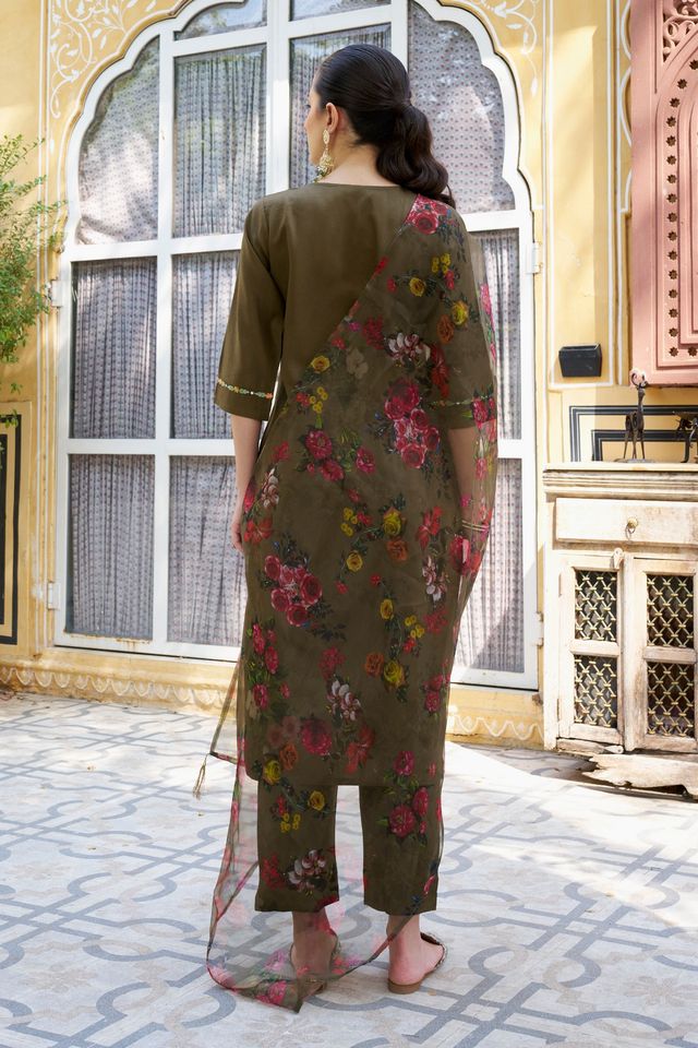 Mahendi Color Viscose Rayon Fabric Smart Embroidered Girlie Trendy Salwar Suit