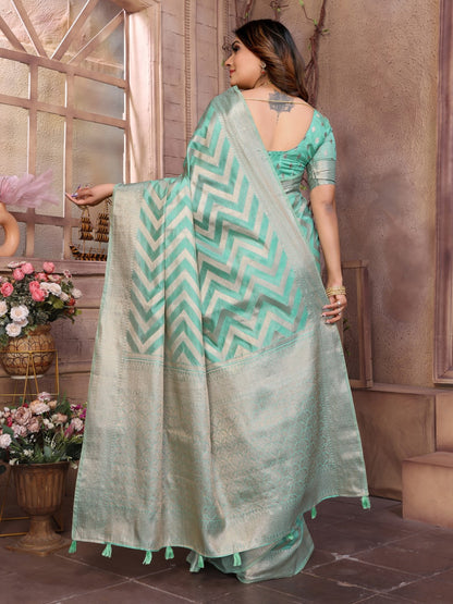 Sea Green Weaving Soft Organza Saree With Blouse