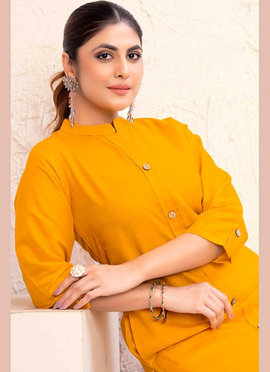 Yellow Color Magic Cotton Fabric Solid Designer Formal Girlie Kurta