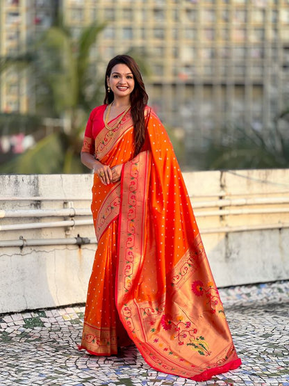 Orange Color Beautiful Soft Silk Woven Designer Partywear Saree