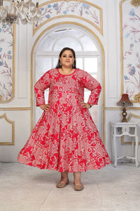 Pink Color Rayon Fabric Designer Printed Plus Size Kurta For Girls