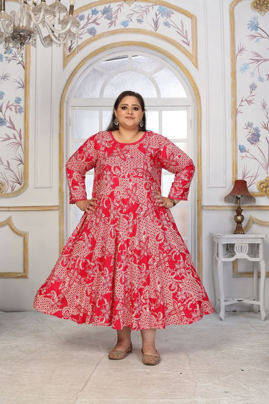 Pink Color Rayon Fabric Designer Printed Plus Size Kurta For Girls