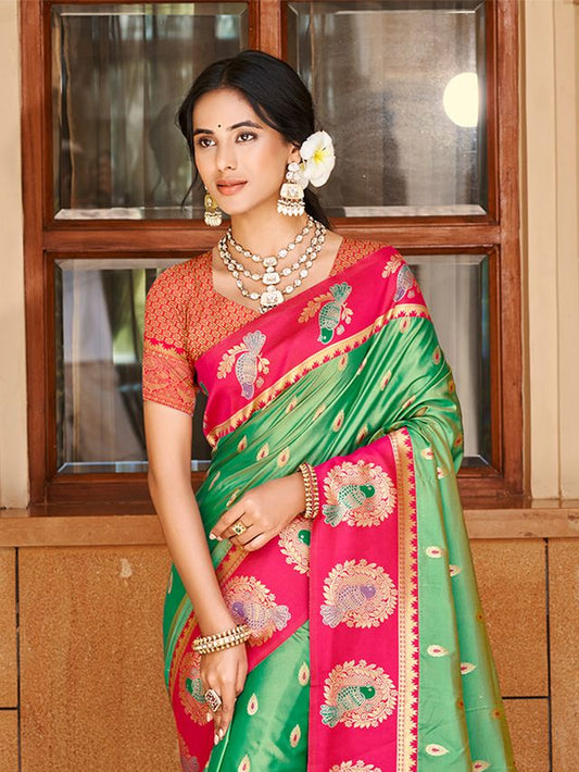 Green Color Ethnic Woven Designer Partywear Saree