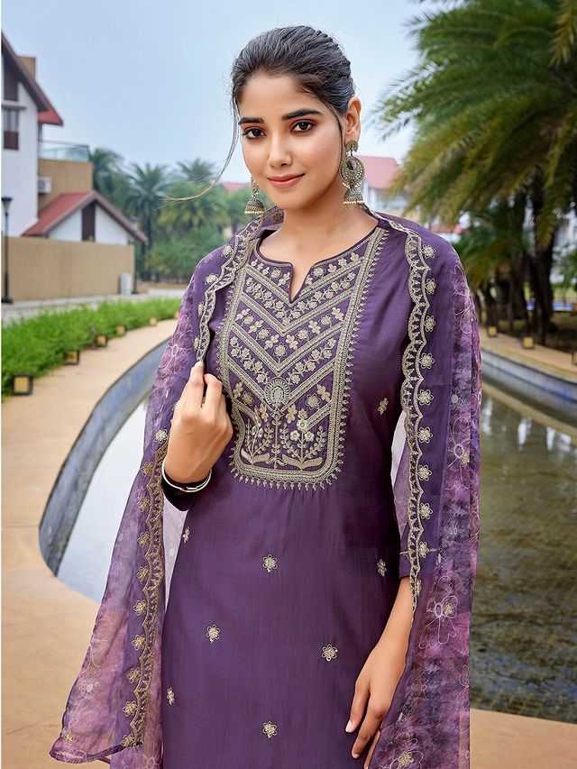 Purple Color Stylish Partywear Readymade Ethnic Suit