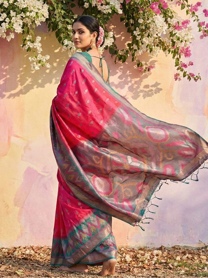 Pink Color Soft Silk Woven Designer Graceful Ethnic Partywear Saree