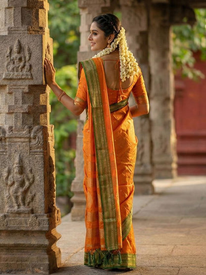 Mustard Color Soft Silk Fabric Woven Jari Designer Ethnic Party Looks Saree