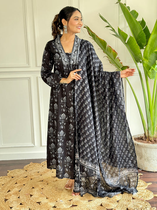 Pure Cotton Fabric Printed Work Kurta, Pant and Dupatta Set