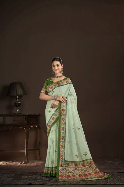 Pista Green Color Crepe Silk Fabric Designer Foil Printed Saree