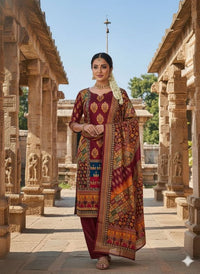 Violet Color Chinon Fabric Designer Printed Ethnic Ceremonial Suit