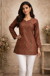 Brown Color Designer Digital Printed Formal Rich Looks Kurta For Girls