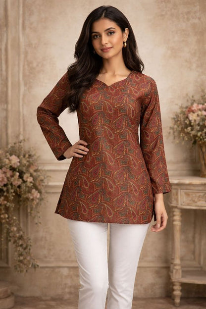 Brown Color Designer Digital Printed Formal Rich Looks Kurta For Girls